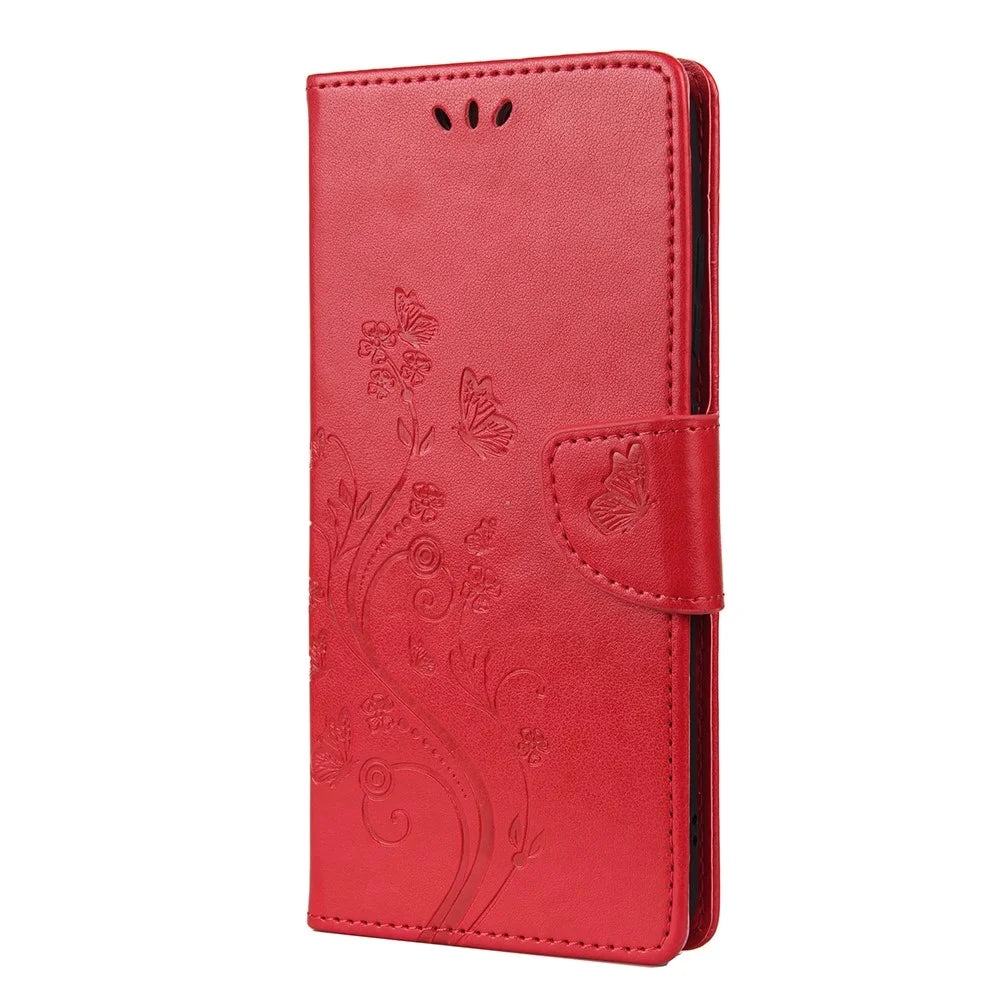 Imprint Butterflies Wallet Stand Flip Leather Case Smartphone Cover Shell for Samsung Galaxy A52 4G/5G / A52s 5G - Red - 2