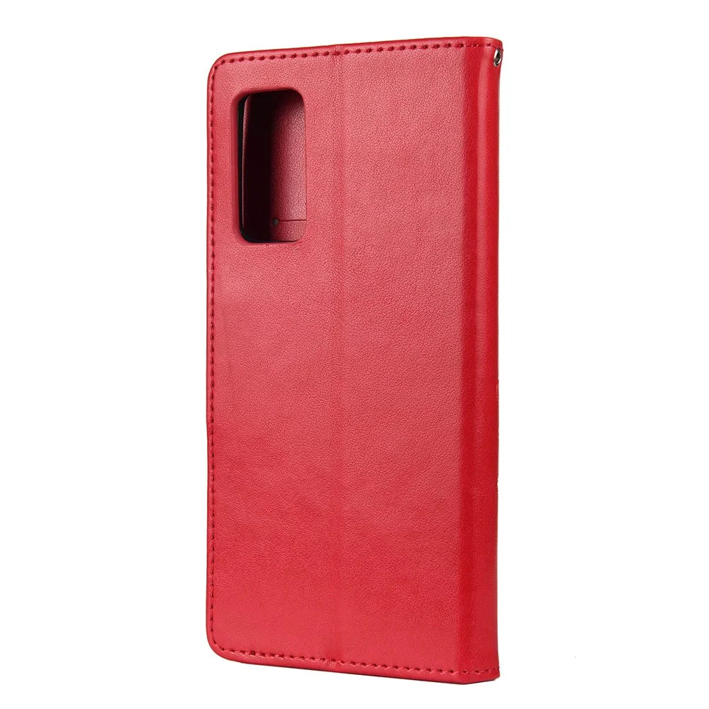 Imprint Butterflies Wallet Stand Flip Leather Case Smartphone Cover Shell for Samsung Galaxy A52 4G/5G / A52s 5G - Red - 3