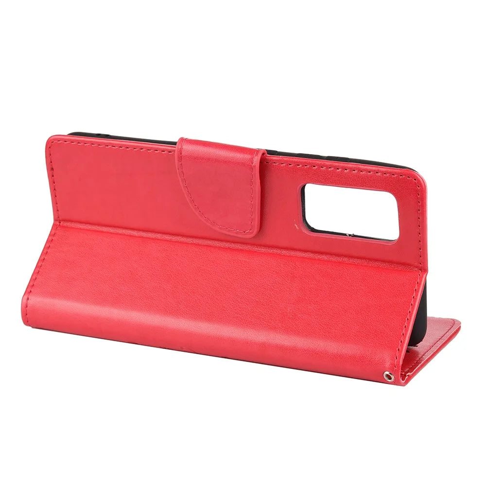 Imprint Butterflies Wallet Stand Flip Leather Case Smartphone Cover Shell for Samsung Galaxy A52 4G/5G / A52s 5G - Red - 6