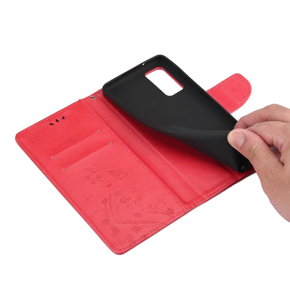 Imprint Butterflies Wallet Stand Flip Leather Case Smartphone Cover Shell for Samsung Galaxy A52 4G/5G / A52s 5G - Red - 7