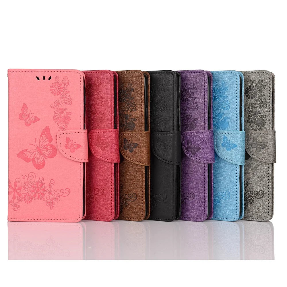Imprint Butterflies Flower Wallet Stand Leather Case Smartphone Cover Shell for Samsung Galaxy A52 4G/5G / A52s 5G - Red - 7