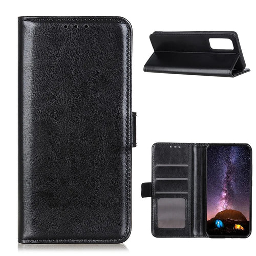 Leather Wallet Stand Crazy Horse Texture Phone Case for Samsung Galaxy A72 4G/5G - Black - 1