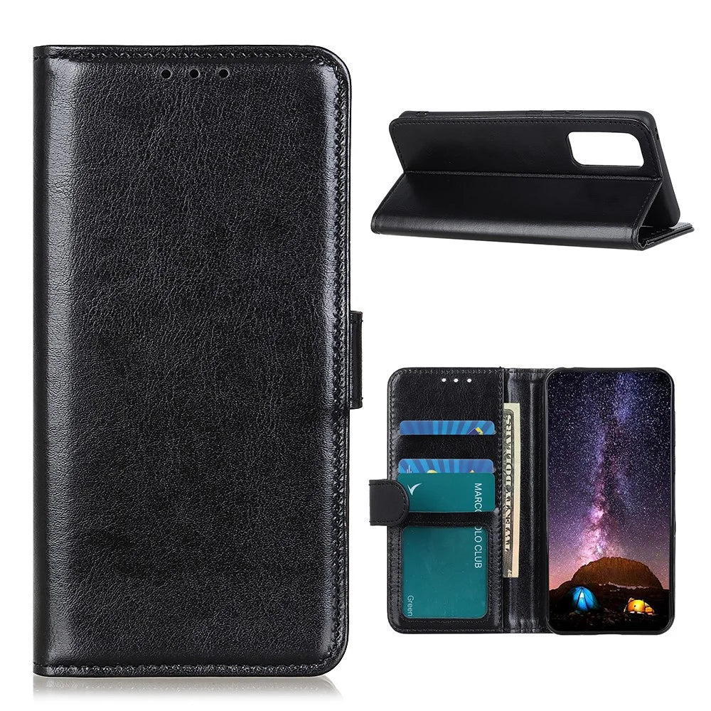 Anti-scratch Crazy Horse Texture Wallet Stand Leather Protector Phone Case Cover for Samsung Galaxy A52 4G/5G / A52s 5G - Black - 1