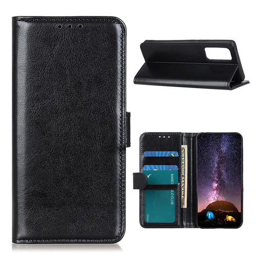 Anti-scratch Crazy Horse Texture Wallet Stand Leather Protector Phone Case Cover for Samsung Galaxy A52 4G/5G / A52s 5G - Black - 1