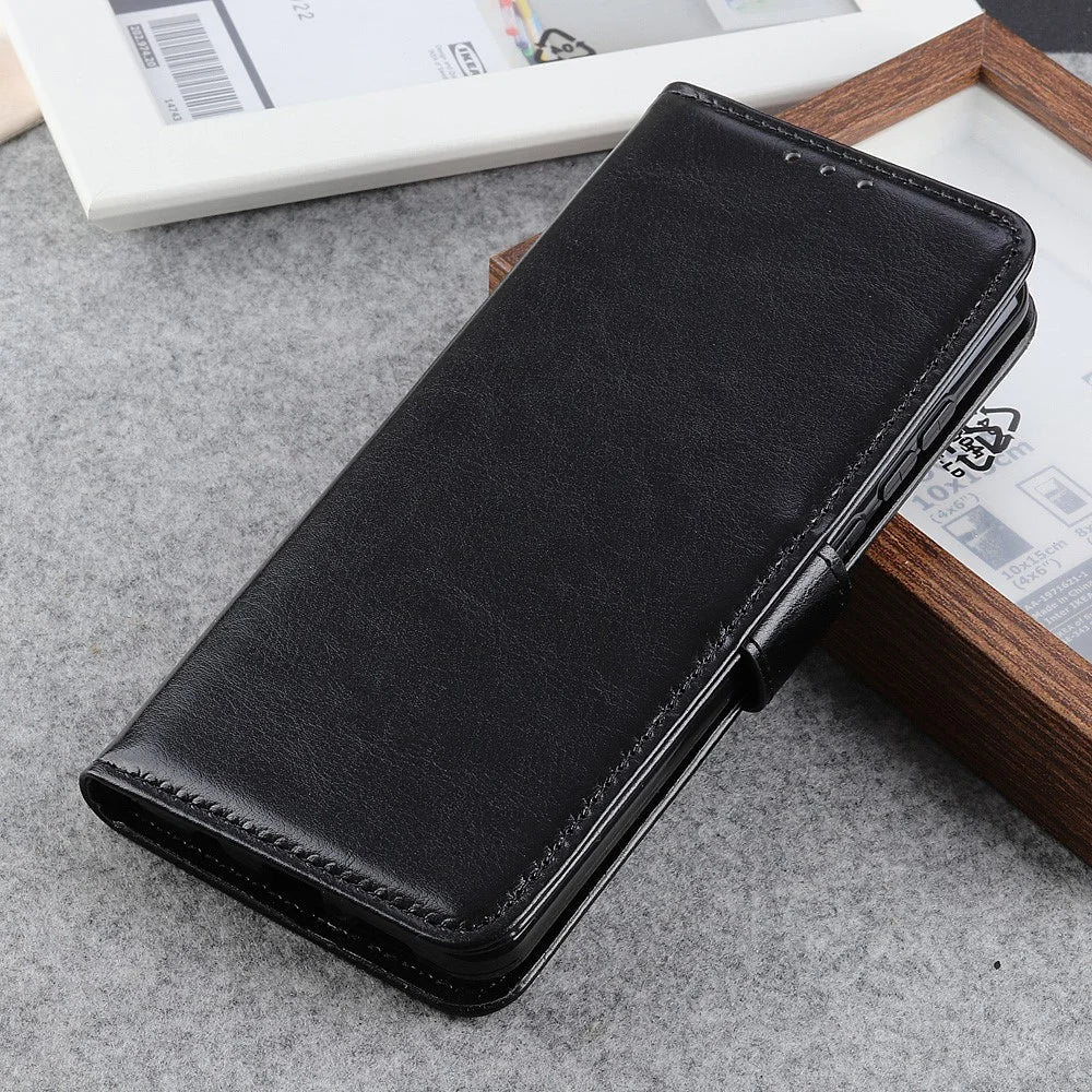 Anti-scratch Crazy Horse Texture Wallet Stand Leather Protector Phone Case Cover for Samsung Galaxy A52 4G/5G / A52s 5G - Black - 6