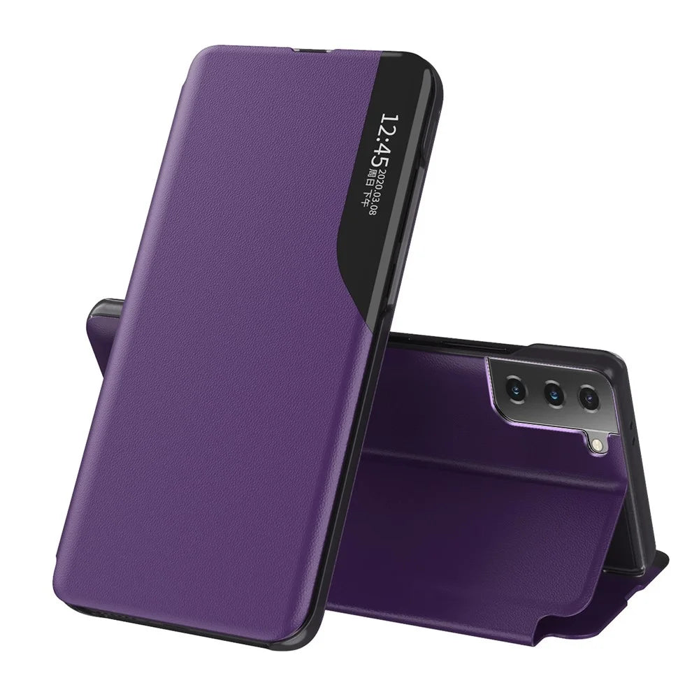 Case View Window PU Leather Stand Cover for Samsung Galaxy S21 4G / 5G - Purple - 1