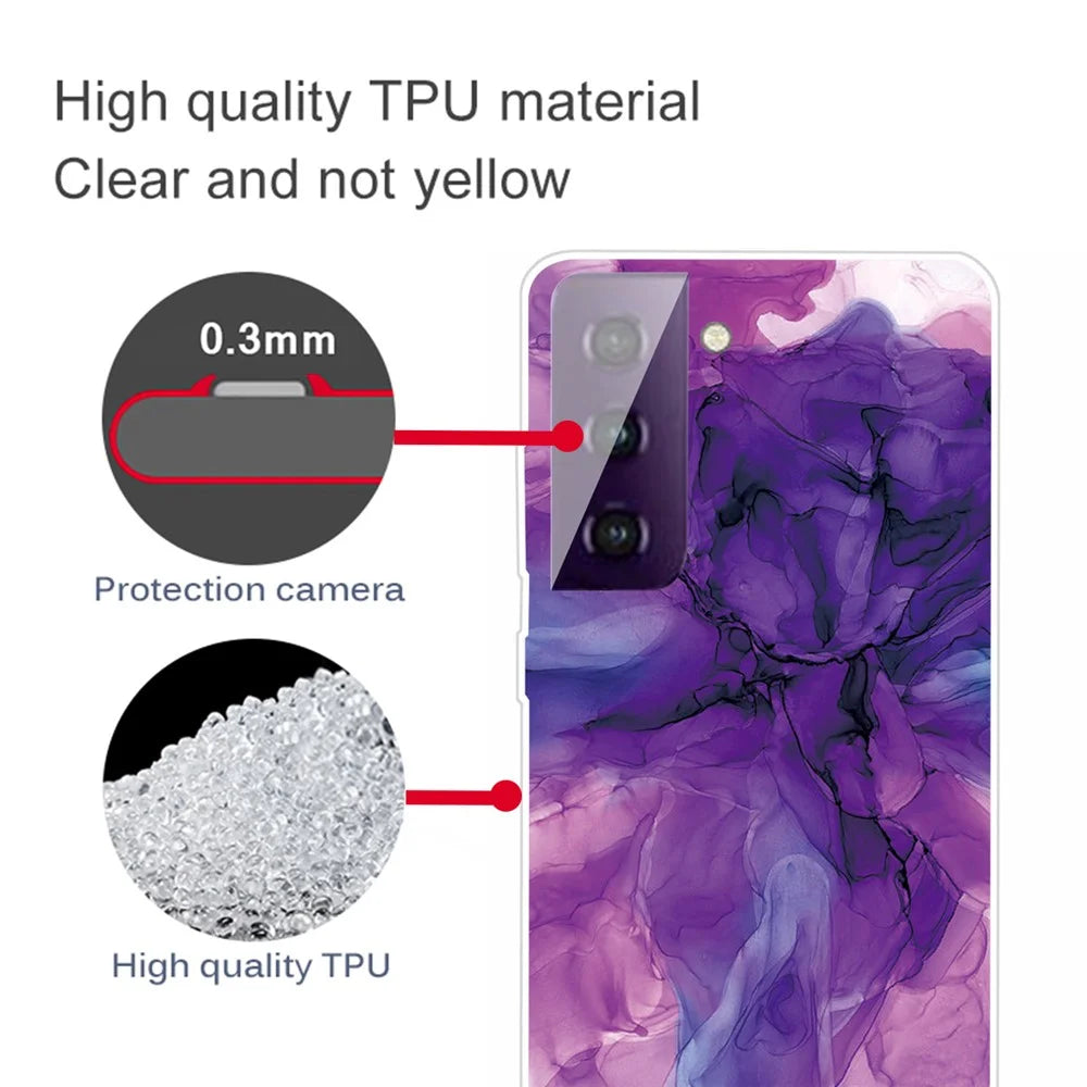 Phone Case for Samsung Galaxy S21 4G/5G Shockproof Protective Cover Marble Pattern Printing TPU Phone Shell - Style I - 3