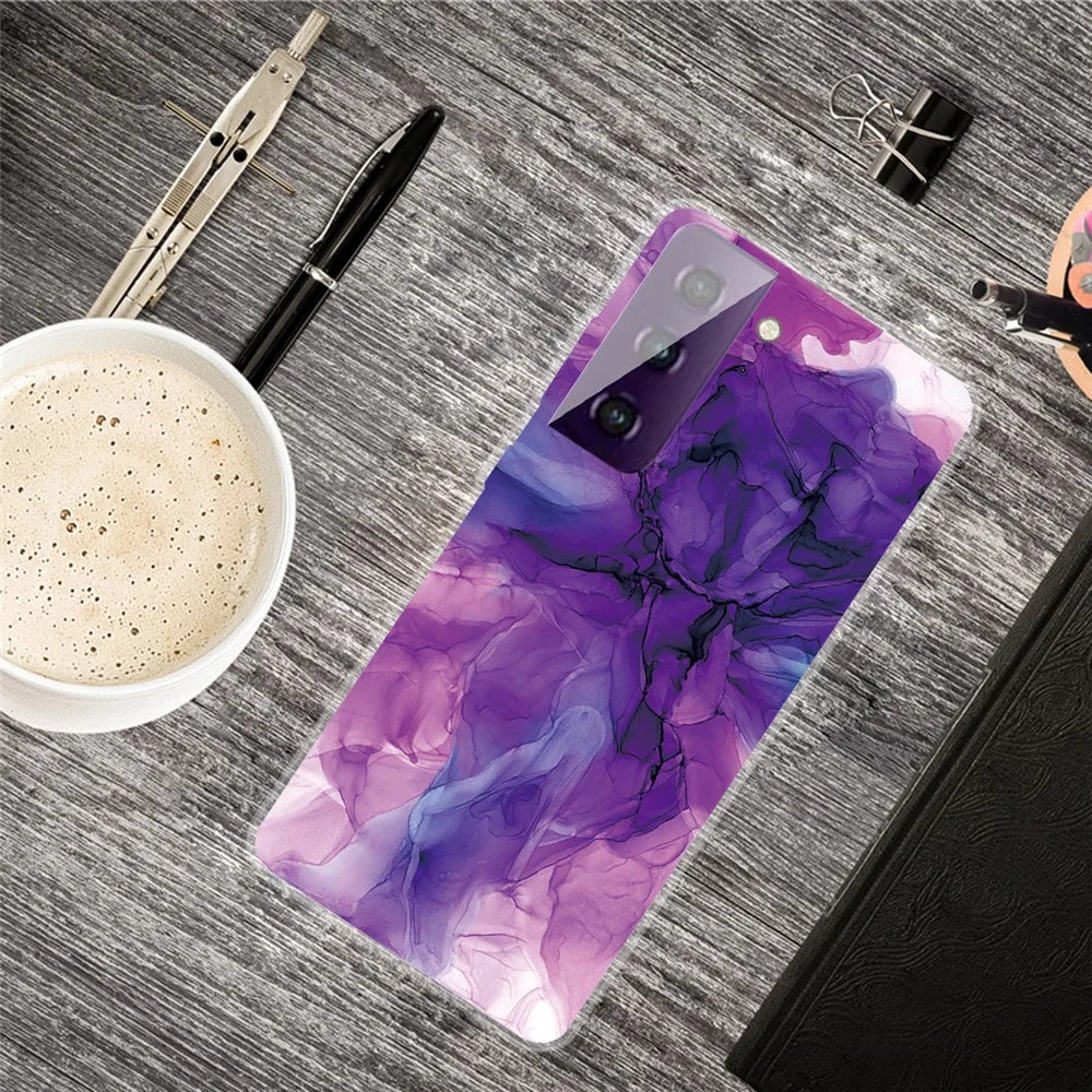 Phone Case for Samsung Galaxy S21 4G/5G Shockproof Protective Cover Marble Pattern Printing TPU Phone Shell - Style I - 4