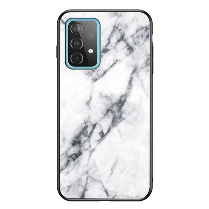 For Samsung Galaxy A52 4G/5G / A52s 5G Tempered Glass+PC Back TPU Frame Case Marble Pattern Design Shock Protective Cover - White Marble - 1