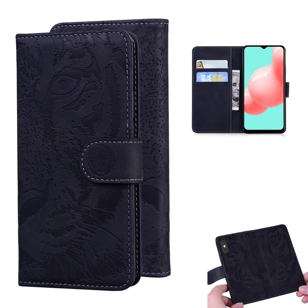 Wallet Leather Phone Stand Case for Samsung Galaxy A32 5G/M32 5G Tiger Face Imprinting Case - Black - 1