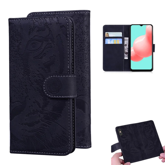 Wallet Leather Phone Stand Case for Samsung Galaxy A32 5G/M32 5G Tiger Face Imprinting Case - Black - 1