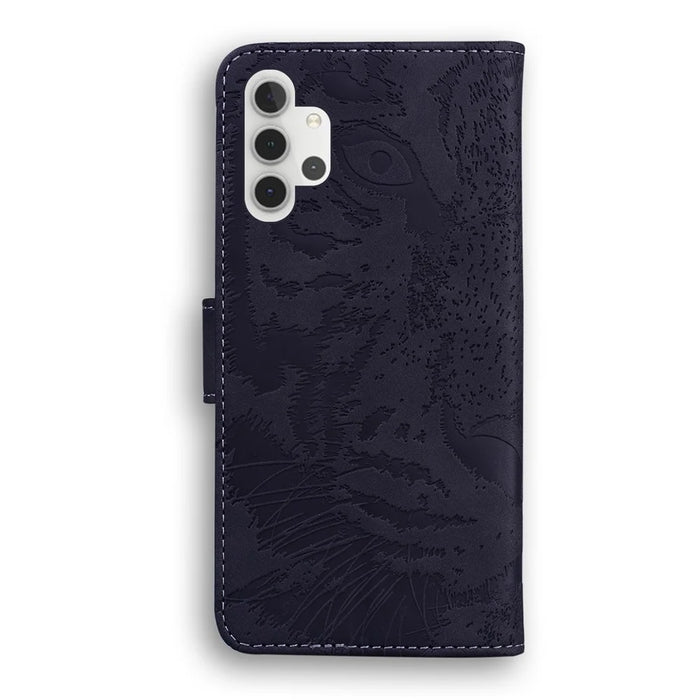Wallet Leather Phone Stand Case for Samsung Galaxy A32 5G/M32 5G Tiger Face Imprinting Case - Black - 2