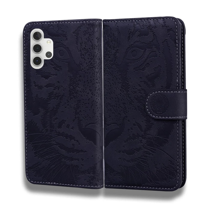Wallet Leather Phone Stand Case for Samsung Galaxy A32 5G/M32 5G Tiger Face Imprinting Case - Black - 3