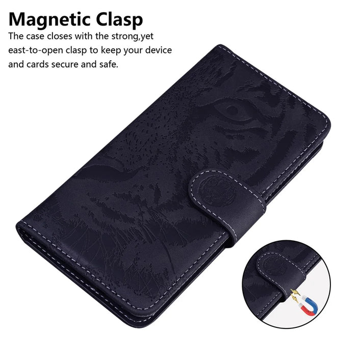 Wallet Leather Phone Stand Case for Samsung Galaxy A32 5G/M32 5G Tiger Face Imprinting Case - Black - 6
