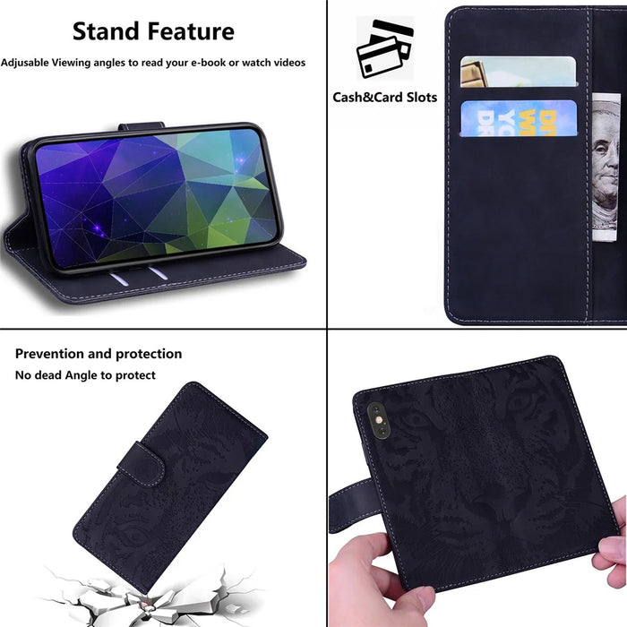 Wallet Leather Phone Stand Case for Samsung Galaxy A32 5G/M32 5G Tiger Face Imprinting Case - Black - 7