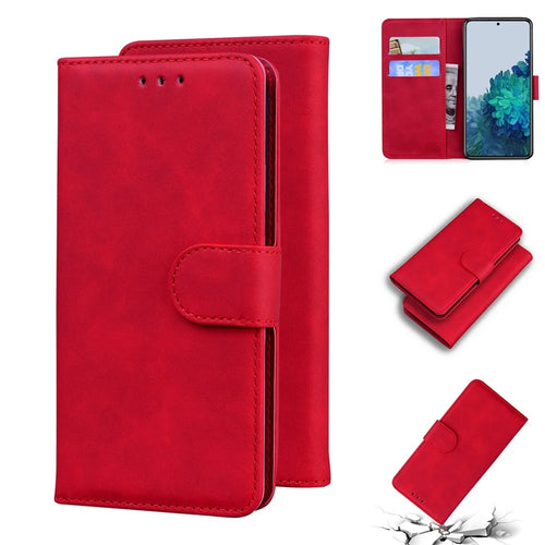 Leather Wallet Stand Phone Case for Samsung Galaxy S21 4G/5G - Red - 1