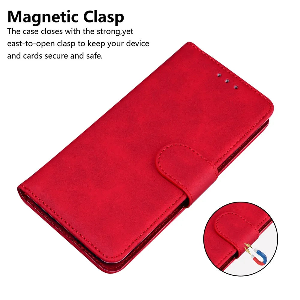 Leather Wallet Stand Phone Case for Samsung Galaxy S21 4G/5G - Red - 3