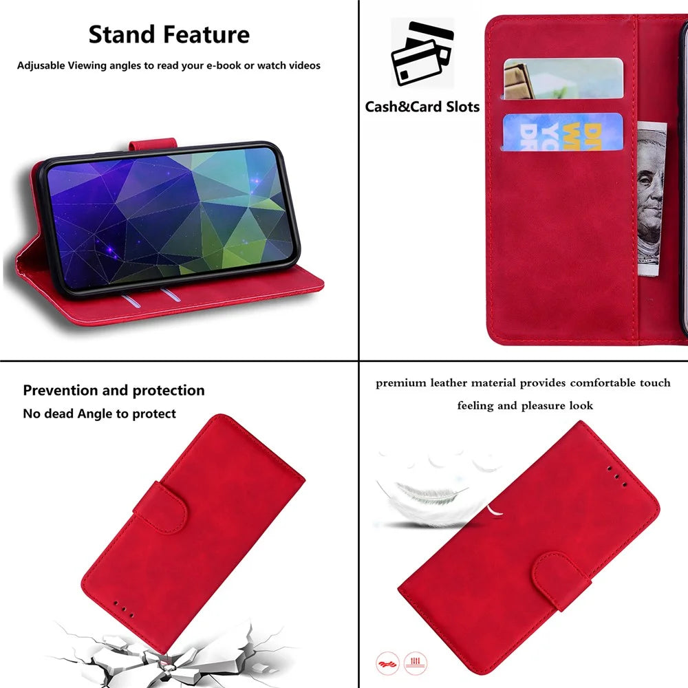Leather Wallet Stand Phone Case for Samsung Galaxy S21 4G/5G - Red - 7