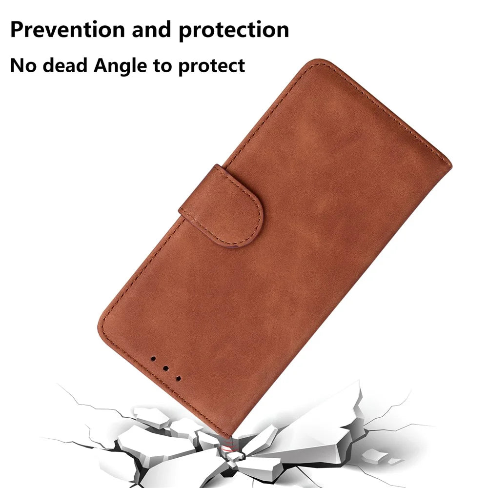 Wallet Stand Plain Leather Phone Case for Samsung Galaxy A32 5G/M32 5G - Brown - 2