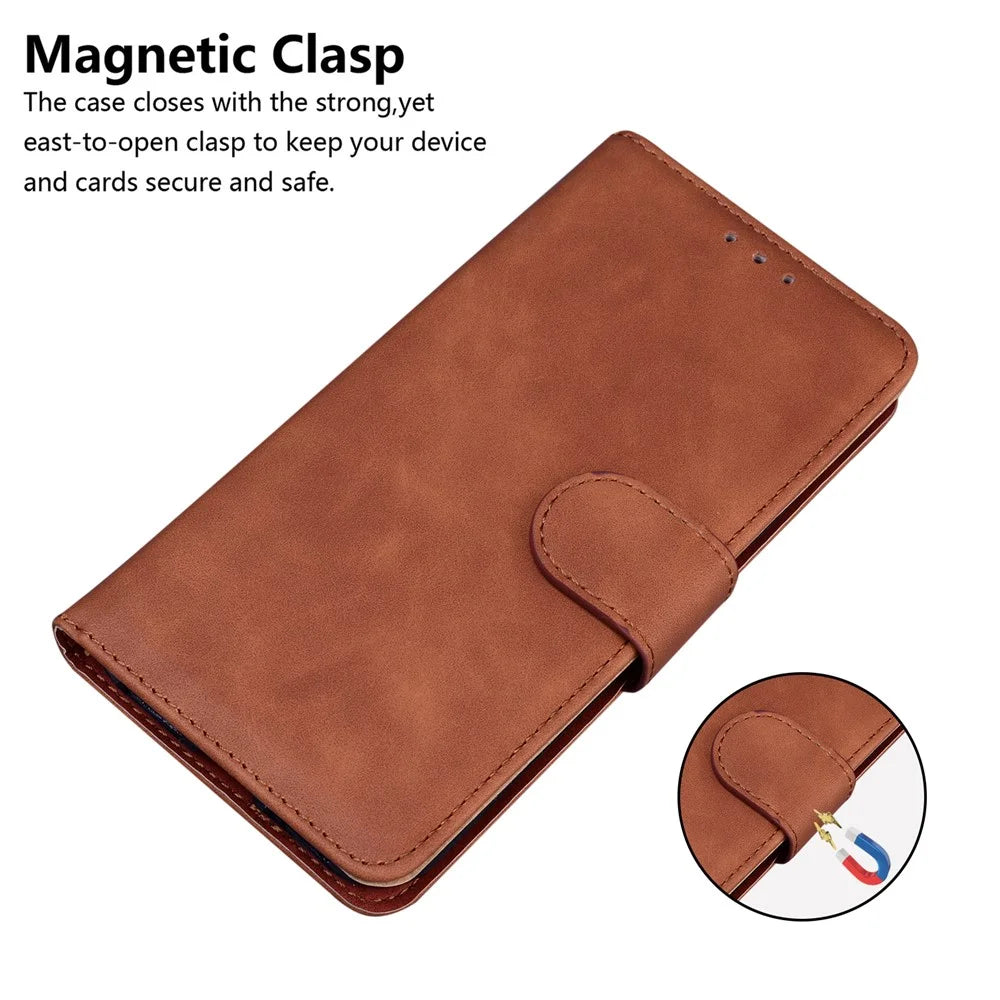 Wallet Stand Plain Leather Phone Case for Samsung Galaxy A32 5G/M32 5G - Brown - 3