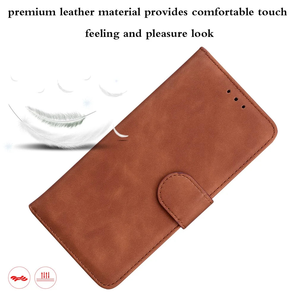 Wallet Stand Plain Leather Phone Case for Samsung Galaxy A32 5G/M32 5G - Brown - 6