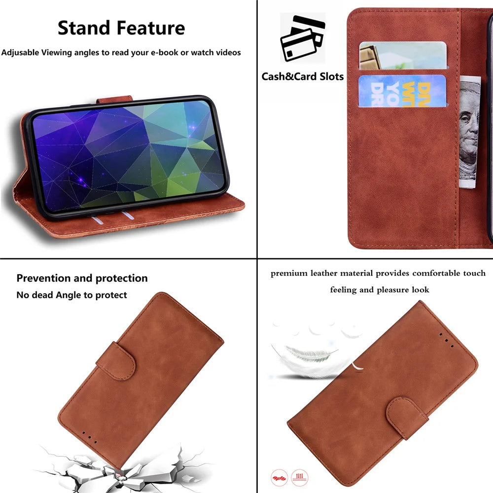 Wallet Stand Plain Leather Phone Case for Samsung Galaxy A32 5G/M32 5G - Brown - 7