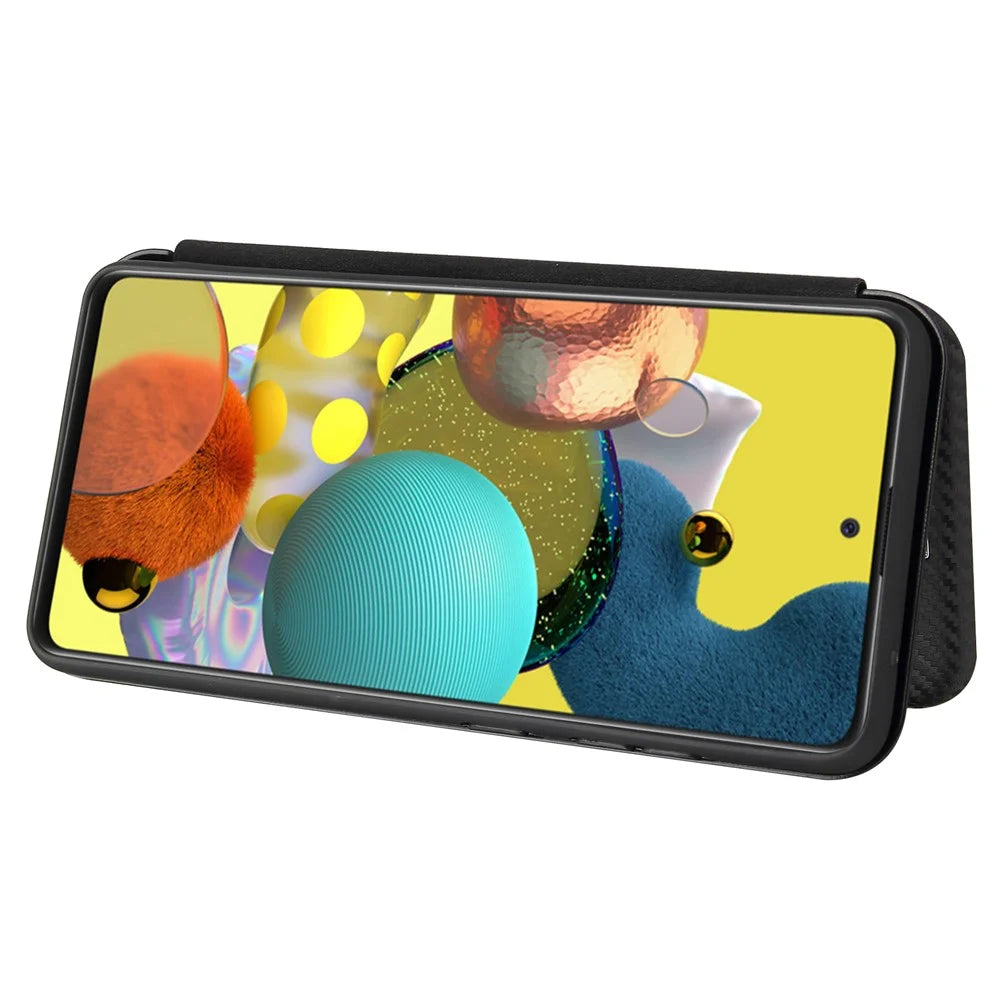 Card Holder Carbon Fiber Leather Auto-absorbed Cover Case for Samsung Galaxy A52 4G/5G / A52s 5G - Black - 5