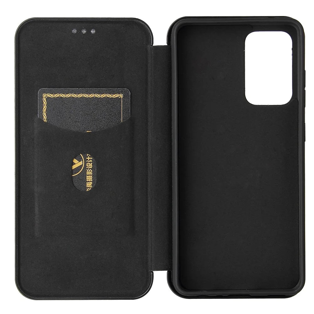 Card Holder Carbon Fiber Leather Auto-absorbed Cover Case for Samsung Galaxy A52 4G/5G / A52s 5G - Black - 6