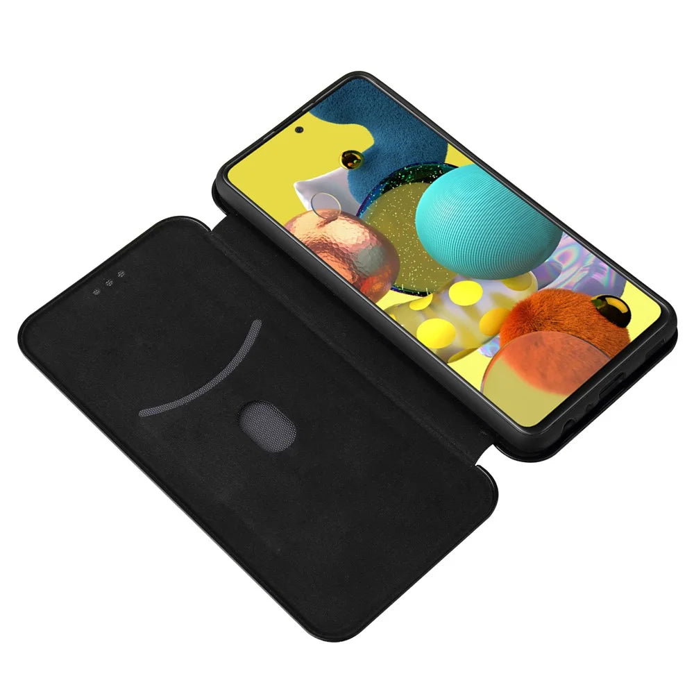 Card Holder Carbon Fiber Leather Auto-absorbed Cover Case for Samsung Galaxy A52 4G/5G / A52s 5G - Black - 7