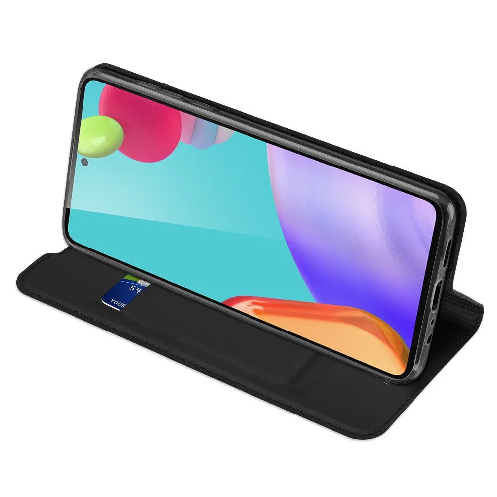 DUX DUCIS Skin Pro Series for Samsung Galaxy A52s/A52 4G/5G / A52s 5G Card Slot Auto-Absorbed Leather Cell Phone Stand Case - Black - 5