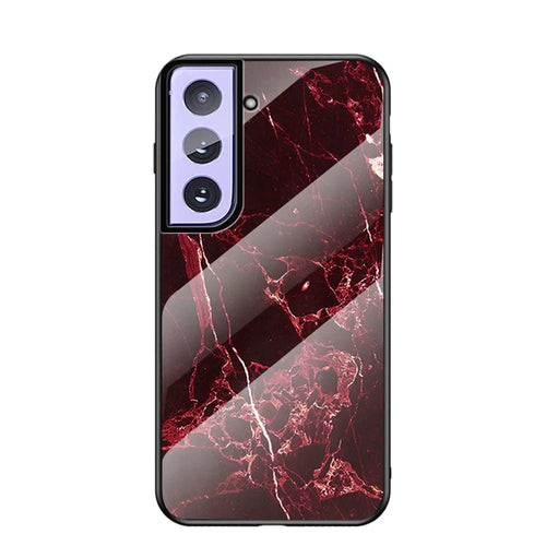 Light and Thin Marble Pattern PC + TPU + Tempered Glass Hybrid Cover for Samsung Galaxy S21 4G/5G - Blood Red Marble - 1