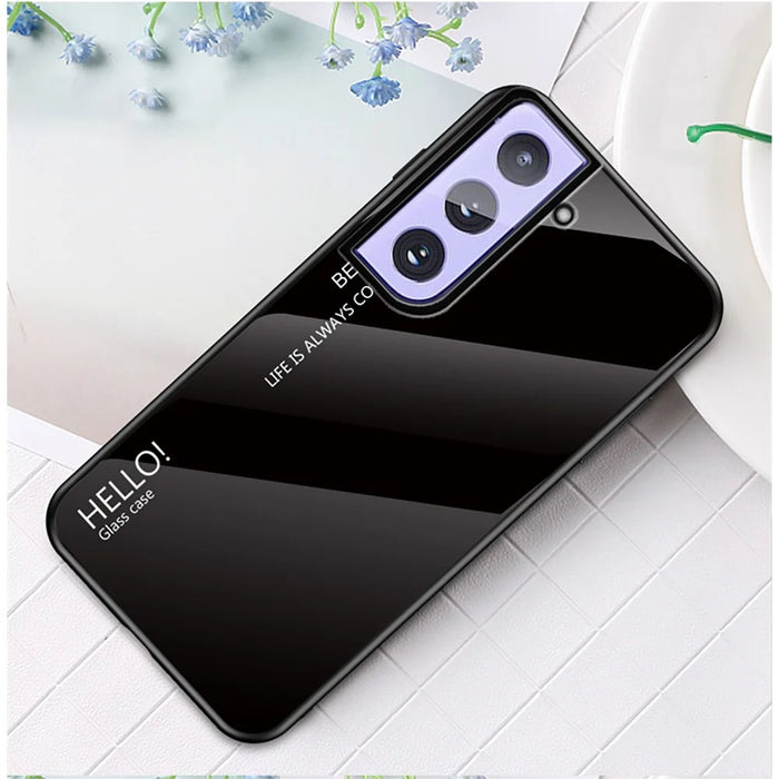 Color Gradient Tempered Glass Ultra Thin and Light Cell Phone Case for Samsung Galaxy S21 4G/5G - Black - 2