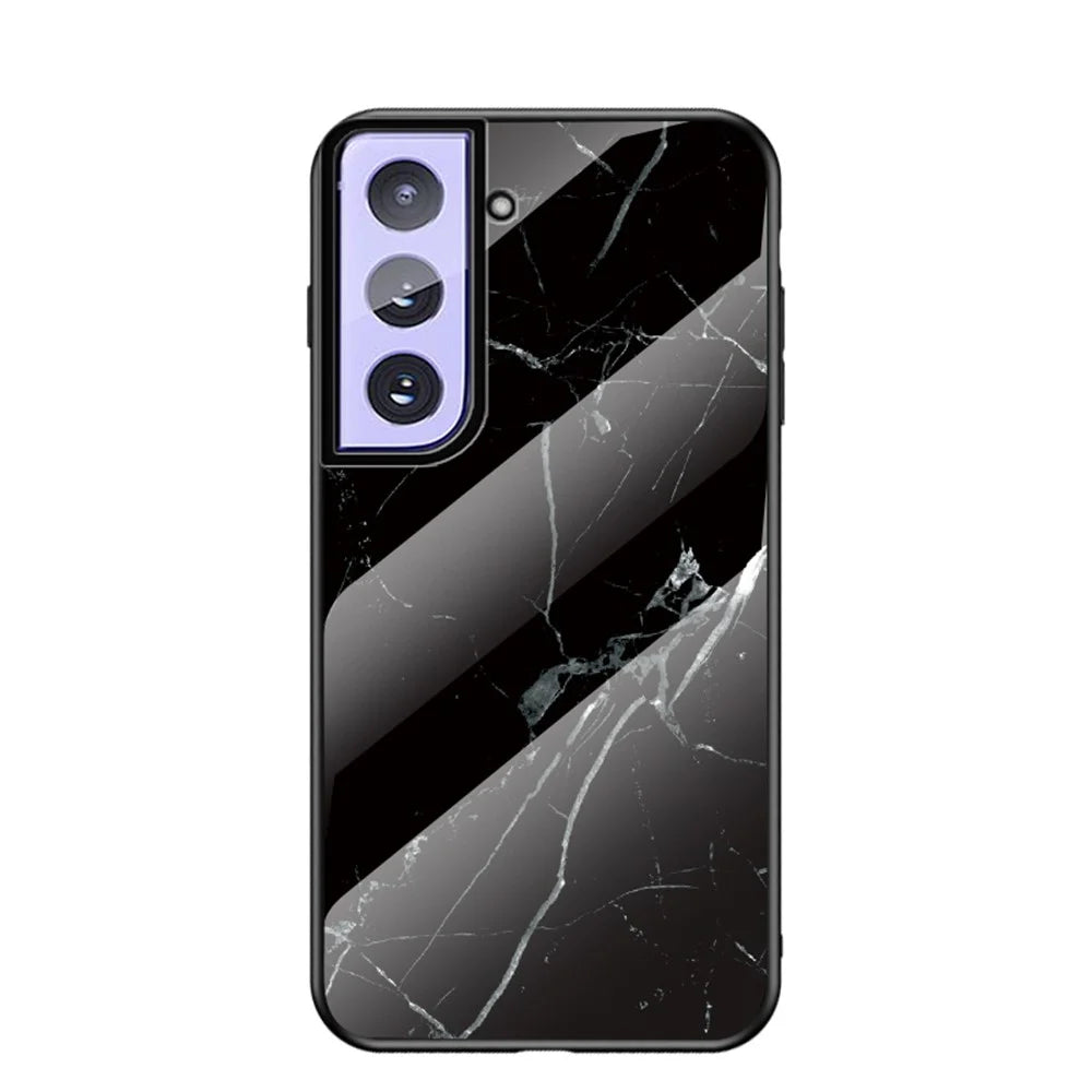Marble Pattern Tempered Glass PC TPU Cover for Samsung Galaxy S21+ 5G - Black - 1