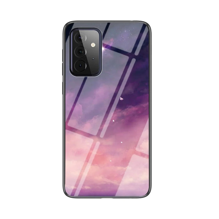 Starry Sky Pattern Printing Shell for Samsung Galaxy A72 4G/5G Glass + PC + TPU Hybrid Case - Purple Sky - 1