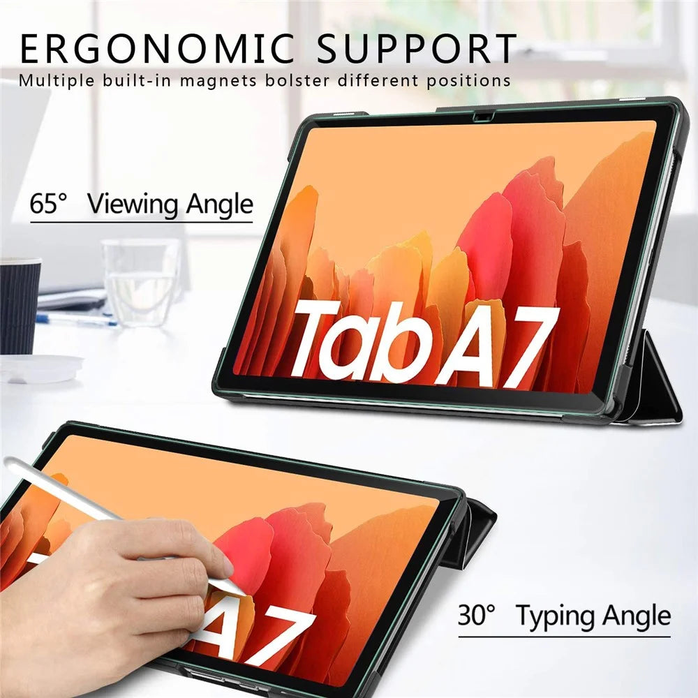 Tri-fold Stand PU Leather Tablet Case with Straight Edge Tempered Glass Film for Samsung Galaxy Tab A7 10.4 (2022) / (2020) - 4