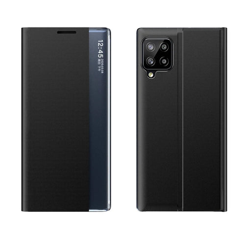 For Samsung Galaxy A12 View Window Auto-Absorbed Phone Case Flip Leather Stand Cell Phone Shell - Black - 1