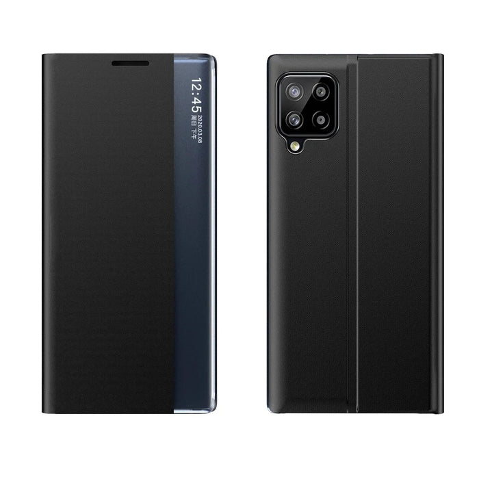 For Samsung Galaxy A12 View Window Auto-Absorbed Phone Case Flip Leather Stand Cell Phone Shell - Black - 1