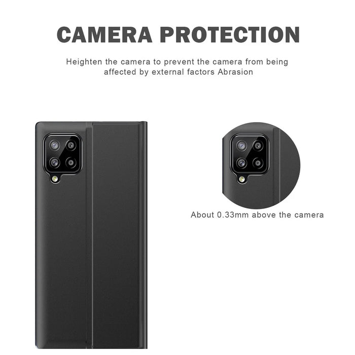 For Samsung Galaxy A12 View Window Auto-Absorbed Phone Case Flip Leather Stand Cell Phone Shell - Black - 4