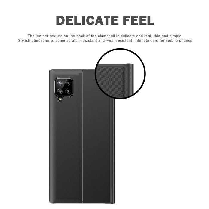 For Samsung Galaxy A12 View Window Auto-Absorbed Phone Case Flip Leather Stand Cell Phone Shell - Black - 5