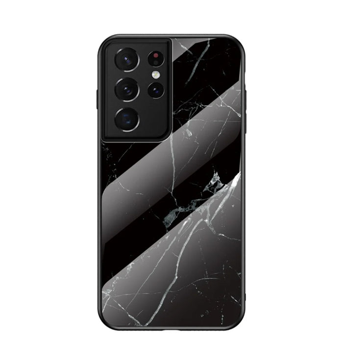 Marble Pattern Tempered Glass + PC + TPU Phone Shell for Samsung Galaxy S21 Ultra 5G - Black - 1