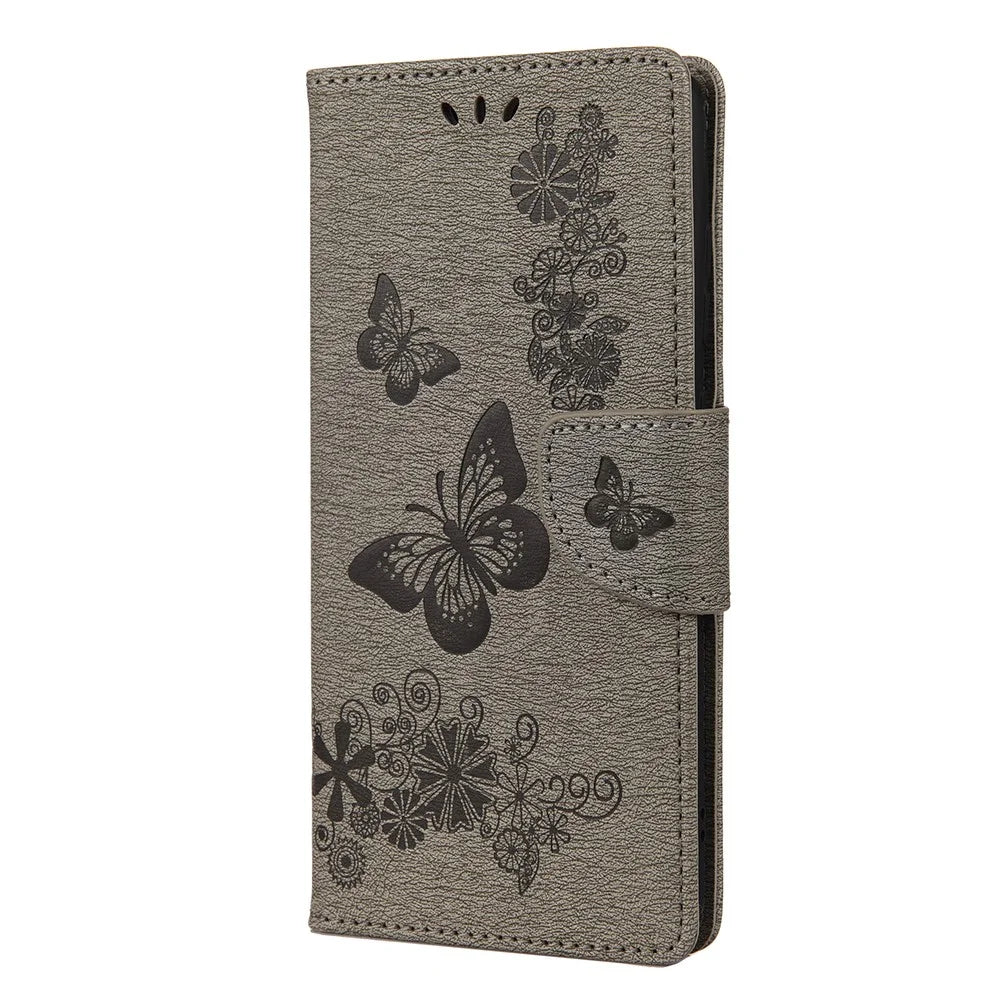 Imprinted Butterflies Flower Leather Wallet Stand Case for Samsung Galaxy A72 5G / A72 4G - Grey - 2