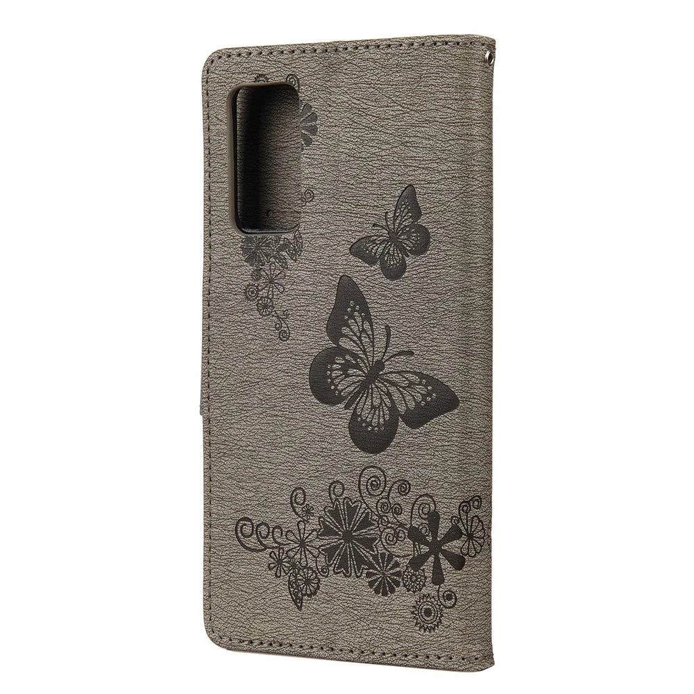Imprinted Butterflies Flower Leather Wallet Stand Case for Samsung Galaxy A72 5G / A72 4G - Grey - 3