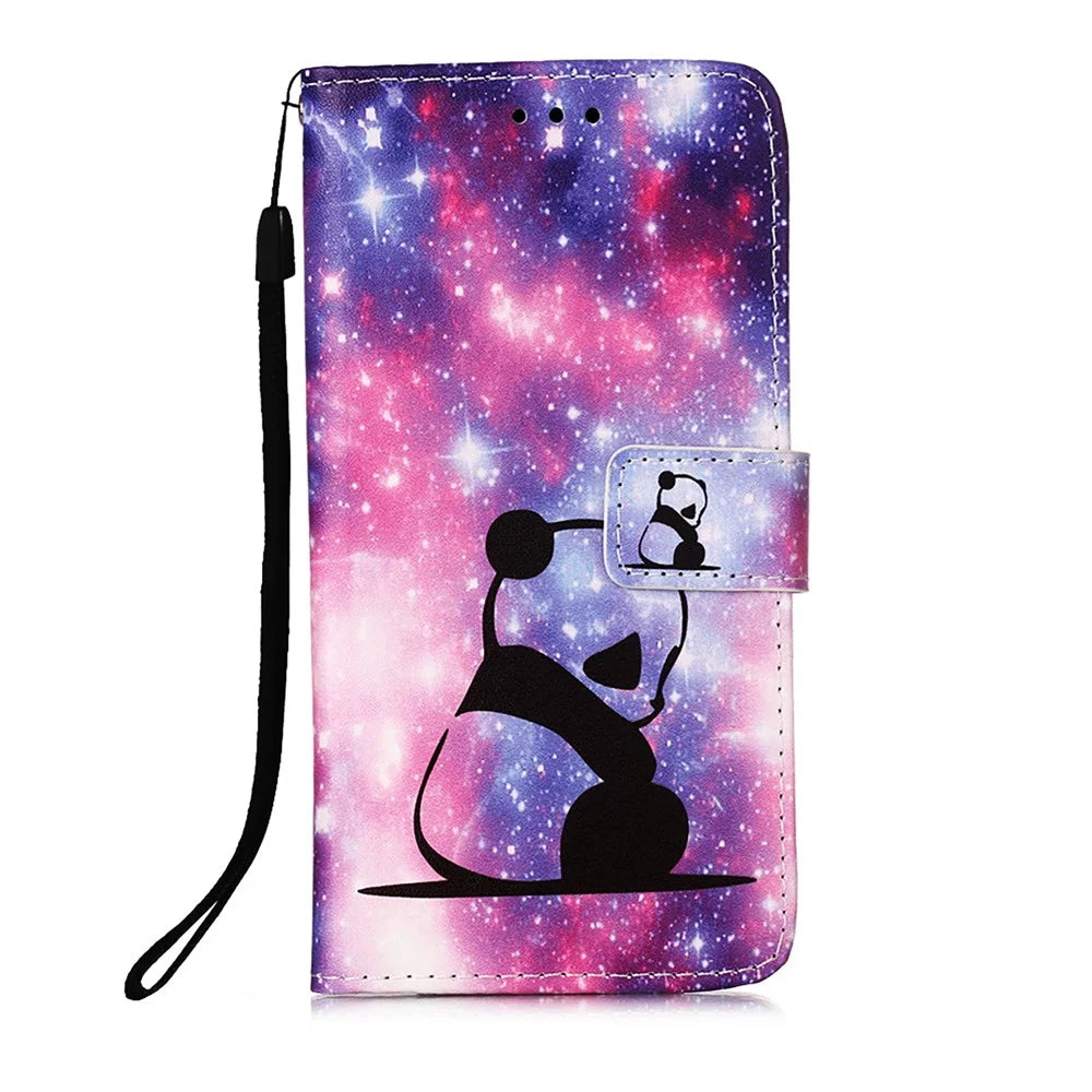 TPU + PU Leather Wallet Stand Case with Pattern Printing for Samsung Galaxy A12/M12 - Panda - 2