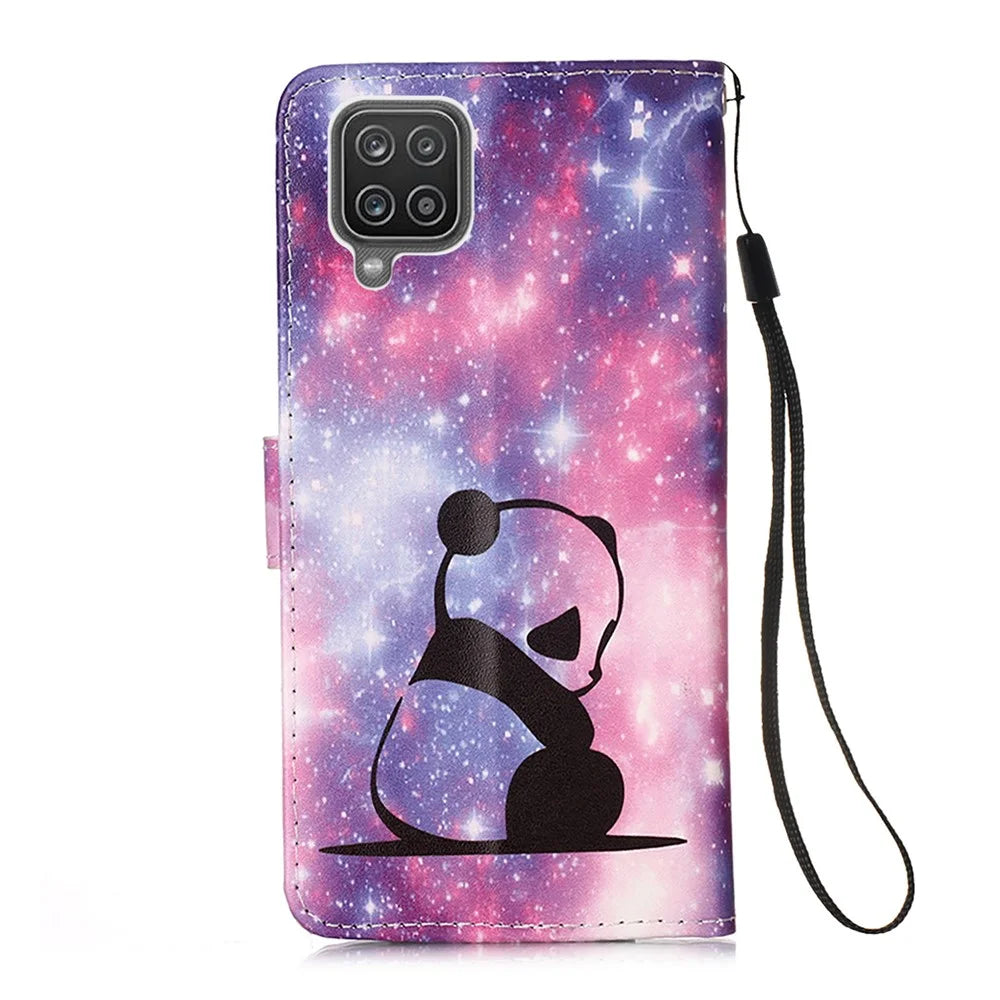 TPU + PU Leather Wallet Stand Case with Pattern Printing for Samsung Galaxy A12/M12 - Panda - 3