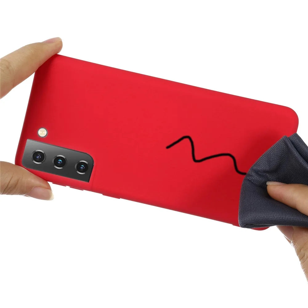 Anti-scratch Dustproof Shockproof Soft Liquid Silicone Phone Cover Smartphone Case for Samsung Galaxy S21+ 5G - Red - 4