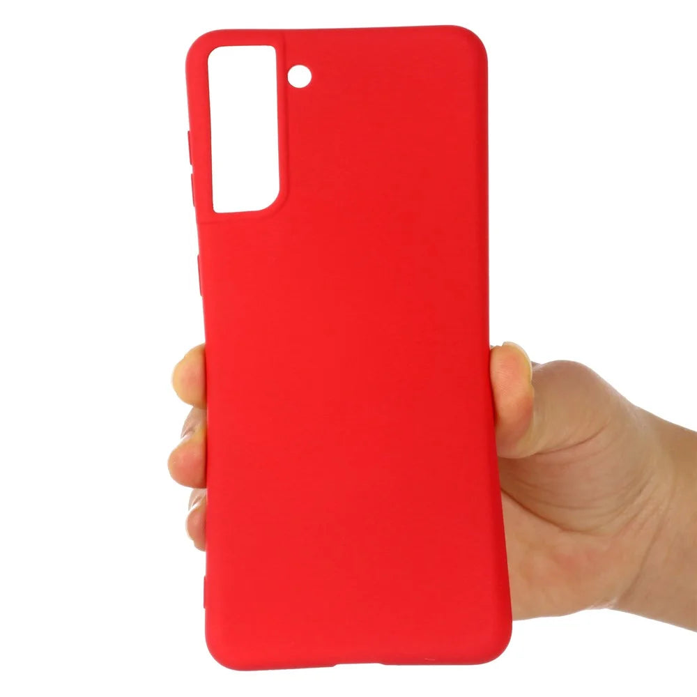 Anti-scratch Dustproof Shockproof Soft Liquid Silicone Phone Cover Smartphone Case for Samsung Galaxy S21+ 5G - Red - 5