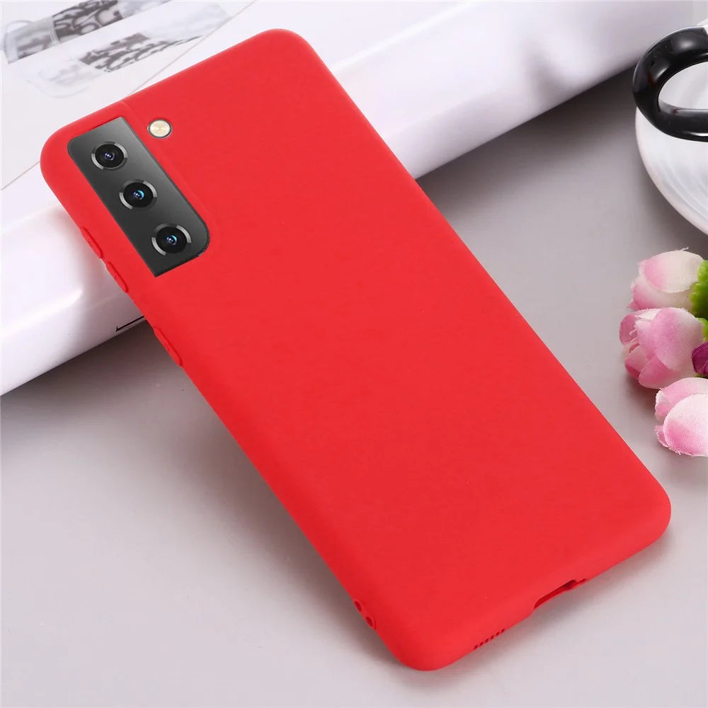 Anti-scratch Dustproof Shockproof Soft Liquid Silicone Phone Cover Smartphone Case for Samsung Galaxy S21+ 5G - Red - 6