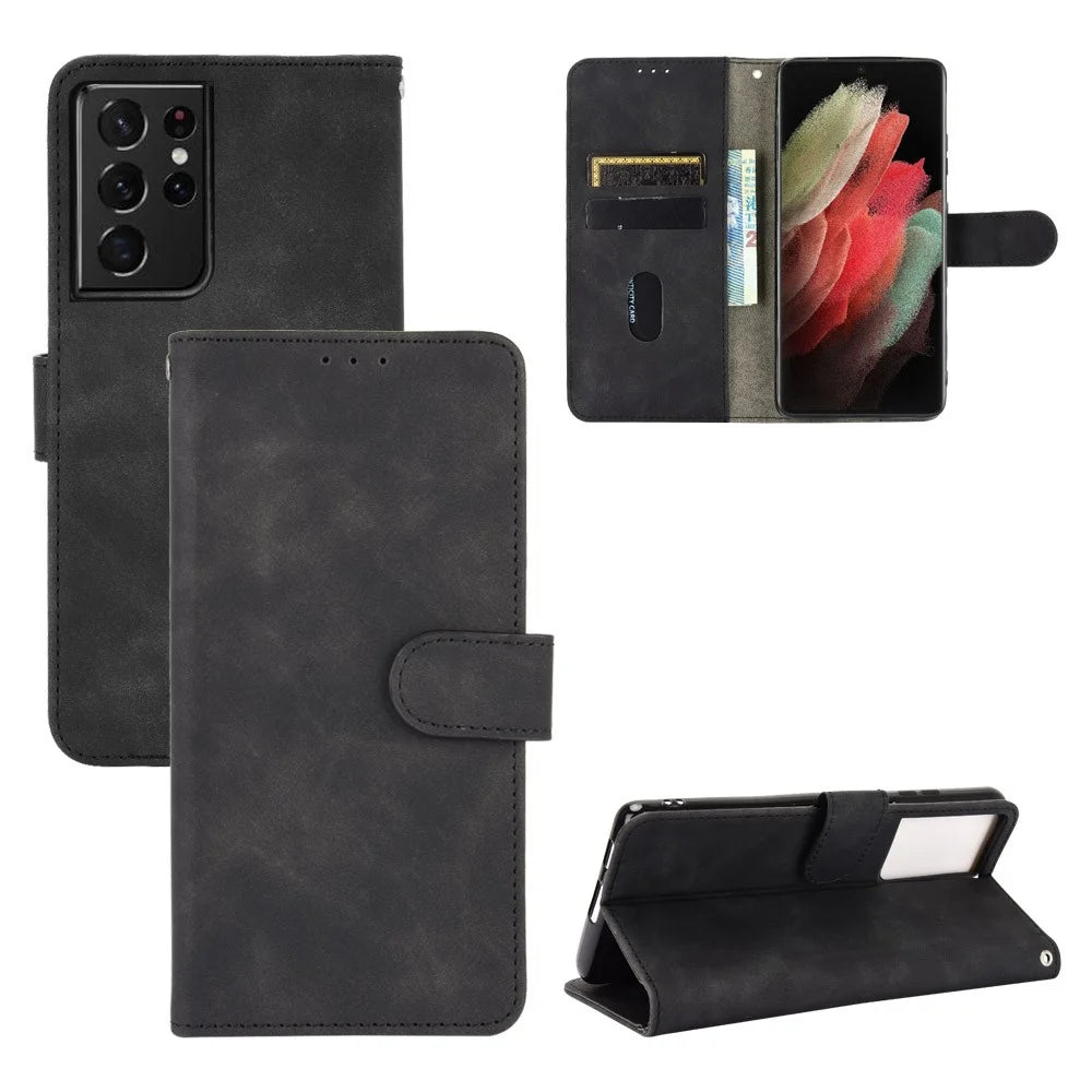 Delicate PU Leather Wallet Cell Phone Case for Samsung Galaxy S21 Ultra 5G - Black - 1