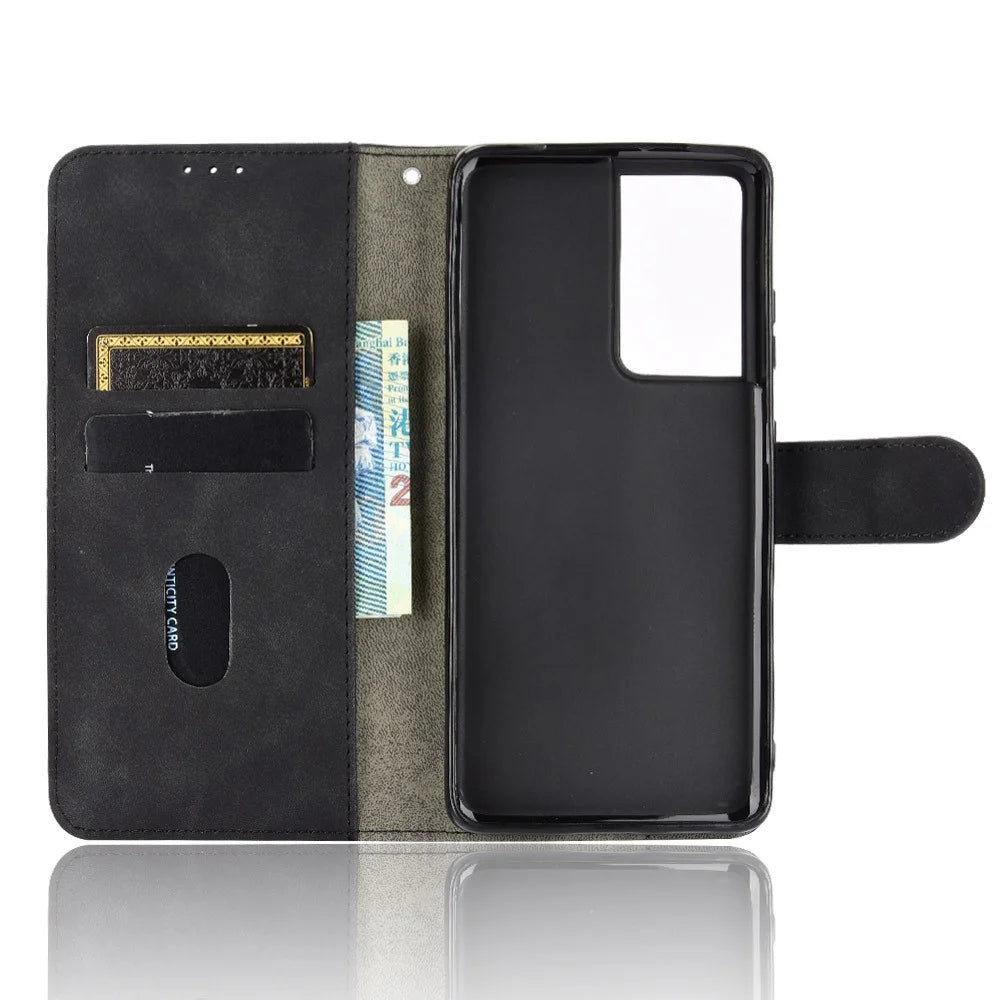 Delicate PU Leather Wallet Cell Phone Case for Samsung Galaxy S21 Ultra 5G - Black - 3