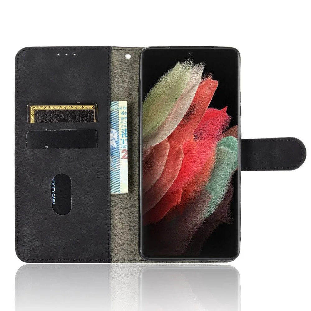 Delicate PU Leather Wallet Cell Phone Case for Samsung Galaxy S21 Ultra 5G - Black - 4